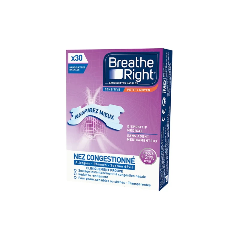 Breathe Right Bandelettes Nasales Transparentes Sensitive Taille Moyenne X30 3 Breathe Right Bandelettes Nasales Transparentes Sensitive Taille Moyenne X30