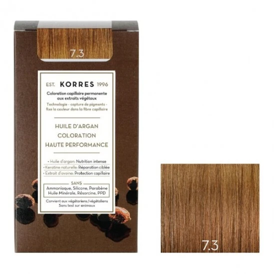 Korres Huile D'argan Coloration Permanente 7.3 Blond Doré 3 Korres Huile D'argan Coloration Permanente 7.3 Blond Doré