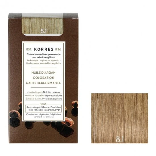 Korres Huile D'argan Coloration Permanente 8.1 Blond Clair Cendré 3 Korres Huile D'argan Coloration Permanente 8.1 Blond Clair Cendré