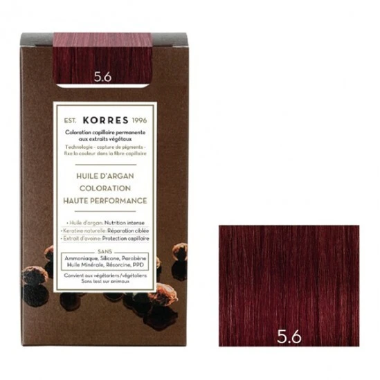 Korres Huile D'argan Kit Coloration Permanente 5.6 Châtain Clair Magenta 3 Korres Huile D'argan Kit Coloration Permanente 5.6 Châtain Clair Magenta