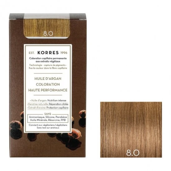 Korres Huile D'argan Kit Coloration Permanente 8.0 Blond Clair 3 Korres Huile D'argan Kit Coloration Permanente 8.0 Blond Clair