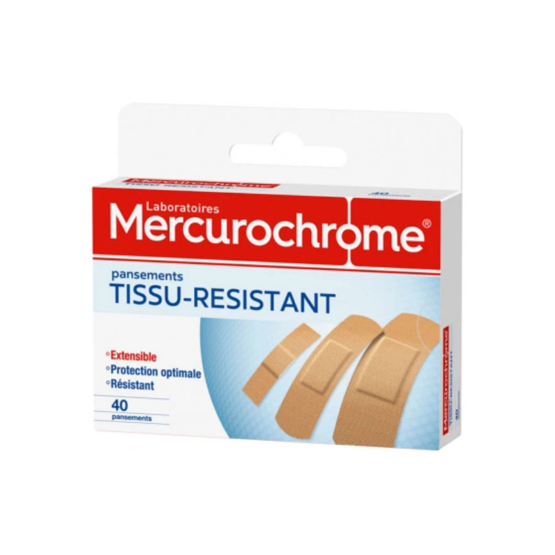Mercurochrome Tissu Résistant 40 Pansements 3 Mercurochrome Tissu Résistant 40 Pansements