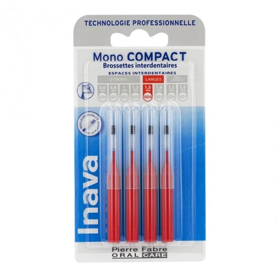 Inava Mono Compact Brossettes Interdentaires Rouge ISO4 3 Inava Mono Compact Brossettes Interdentaires Rouge ISO4