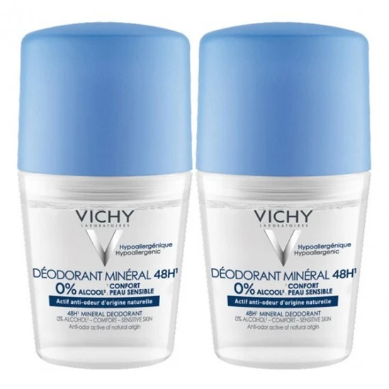 Vichy Déodorant Minéral 48H Roll-on Peau Sensible 2x50ml 3 Vichy Déodorant Minéral 48H Roll-on Peau Sensible 2x50ml